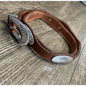 Justin’s Cowhide Belt 90s Silver Embellished Brown Cowgirl 34” Top Grain Leather
